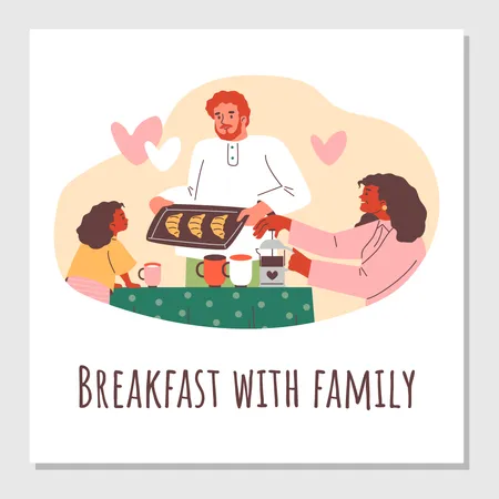 Familie genießt Frühstück  Illustration