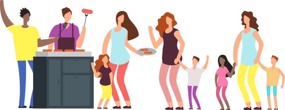 Familie genießt Grillen  Illustration