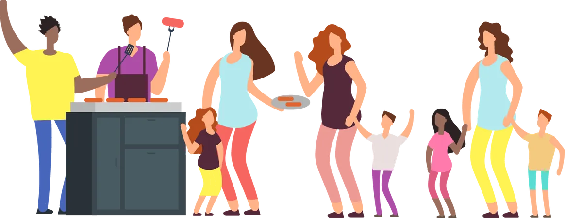 Familie genießt Grillen  Illustration