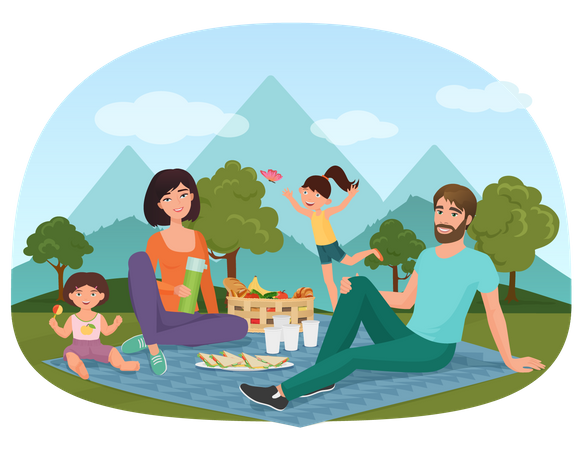 Familie genießt Picknick  Illustration