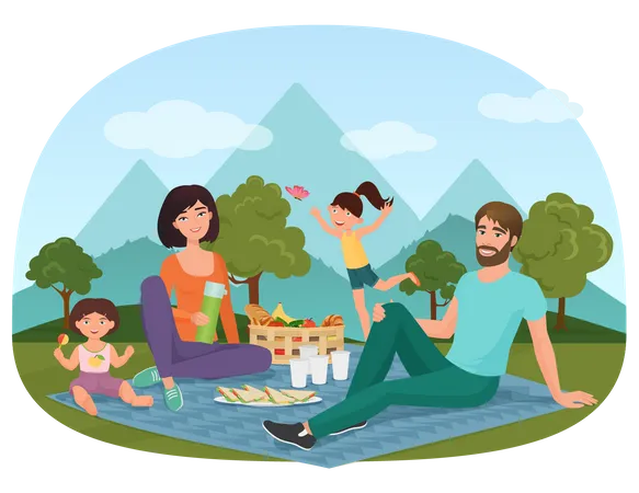 Familie genießt Picknick  Illustration