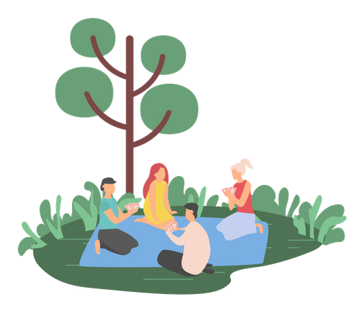 Familie genießt Picknick im Waldgebiet  Illustration