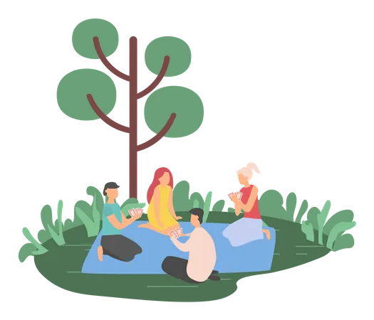 Familie genießt Picknick im Waldgebiet  Illustration