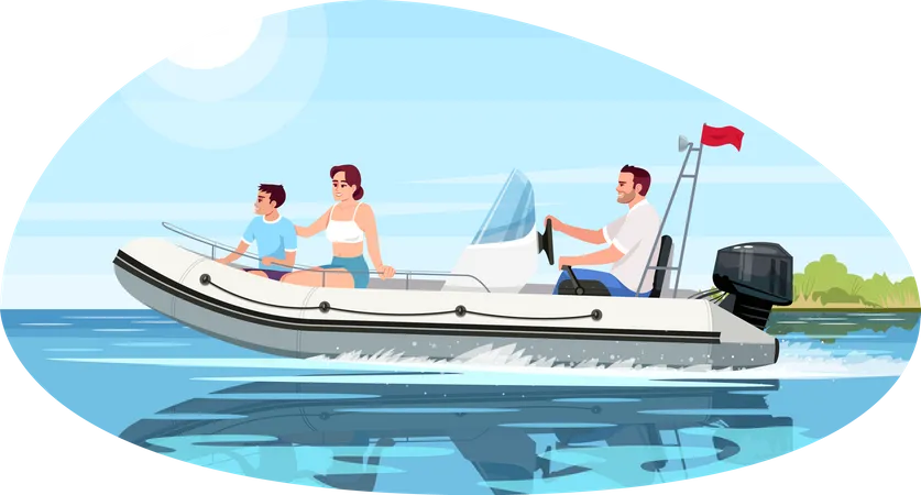 Familie genießt Fahrt mit dem Schnellboot  Illustration