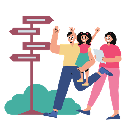 Familie genießt Urlaub Reiseziel  Illustration