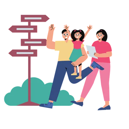 Familie genießt Urlaub Reiseziel  Illustration