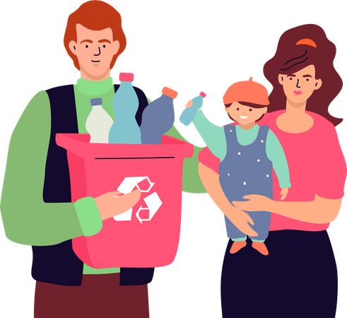 Familie mit Papierkorb  Illustration