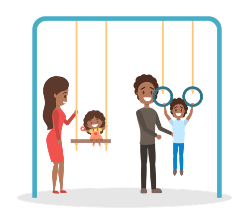 Familie hat gemeinsam Spaß auf dem Spielplatz  Illustration