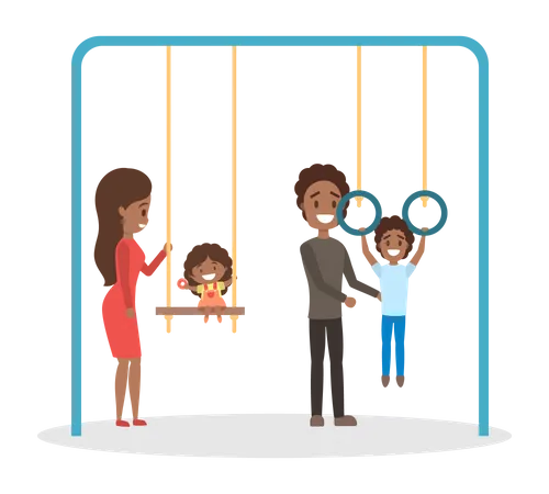 Familie hat gemeinsam Spaß auf dem Spielplatz  Illustration