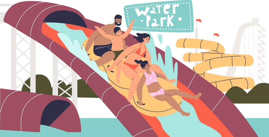 Familie vergnügt sich im Wasserpark  Illustration