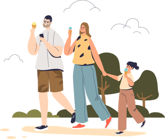 Familie isst Eis im Park  Illustration