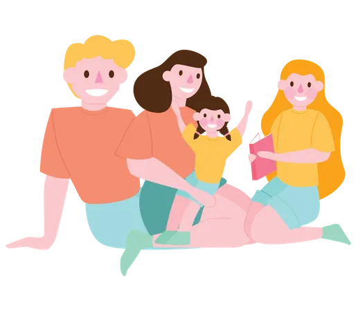 Familie liest gemeinsam Buch  Illustration