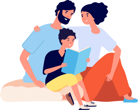 Familie liest gemeinsam Buch  Illustration