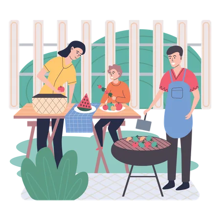 Familie macht Grillparty  Illustration