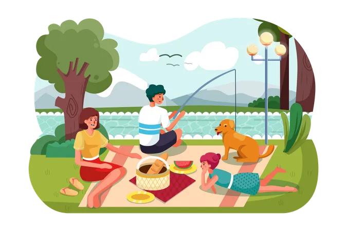 Familie macht Picknick  Illustration