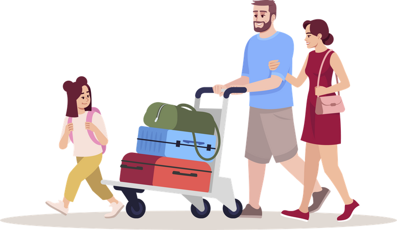 Familie fährt mit Gepäck in den Urlaub  Illustration