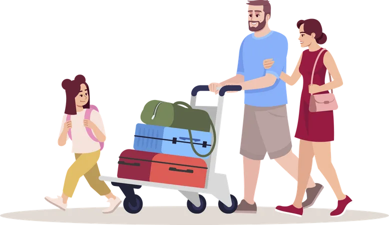 Familie fährt mit Gepäck in den Urlaub  Illustration