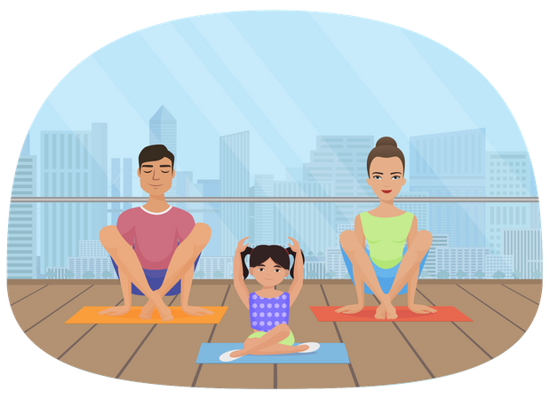 Familie macht Yoga  Illustration