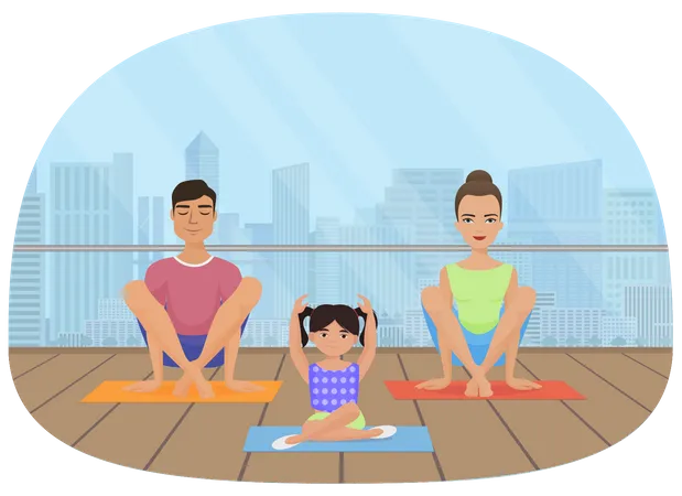 Familie macht Yoga  Illustration