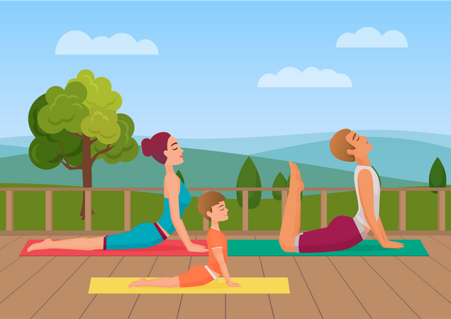 Familie macht Yoga  Illustration