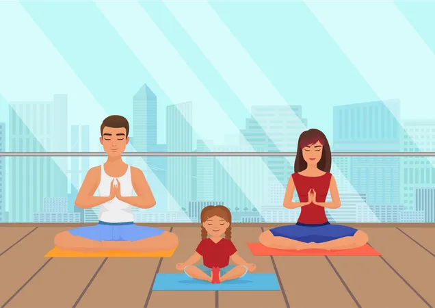 Familie macht Yoga  Illustration