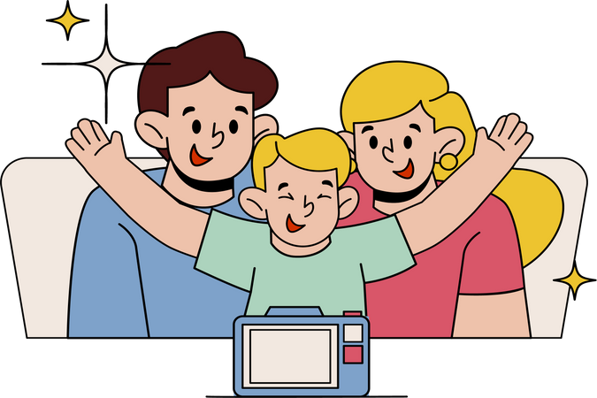 Familie macht gemeinsam Fotos  Illustration