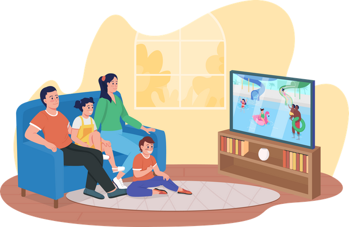 Familie schaut sich gemeinsam eine Unterhaltungsshow an  Illustration