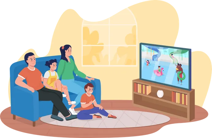 Familie schaut sich gemeinsam eine Unterhaltungsshow an  Illustration