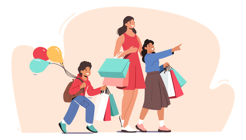 Familie Shopping Wochenende Freizeit  Illustration