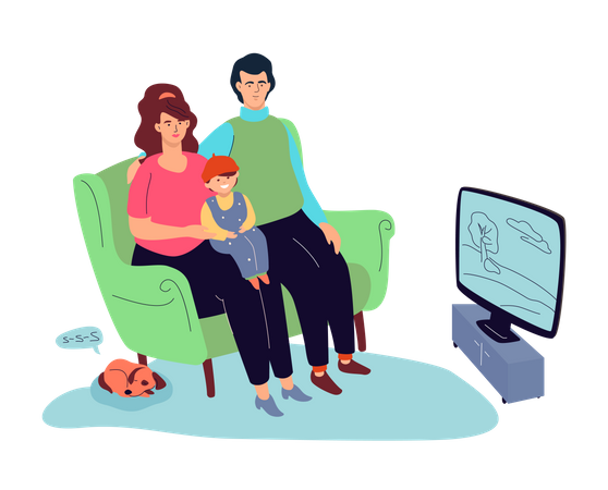 Familie vor dem Fernseher  Illustration