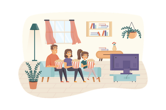 Familie vor dem Fernseher  Illustration