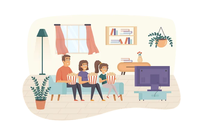 Familie vor dem Fernseher  Illustration