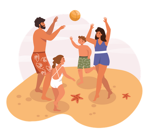 Familie spielt Beachvolleyball  Illustration