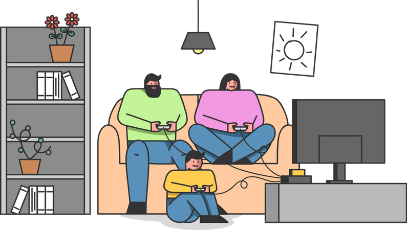 Familie spielt Online-Spiel  Illustration