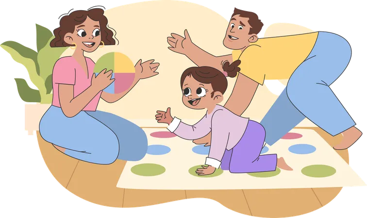 Familie spielt Twister am Boden  Illustration