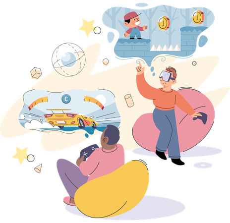 Familie spielt Videospiel  Illustration