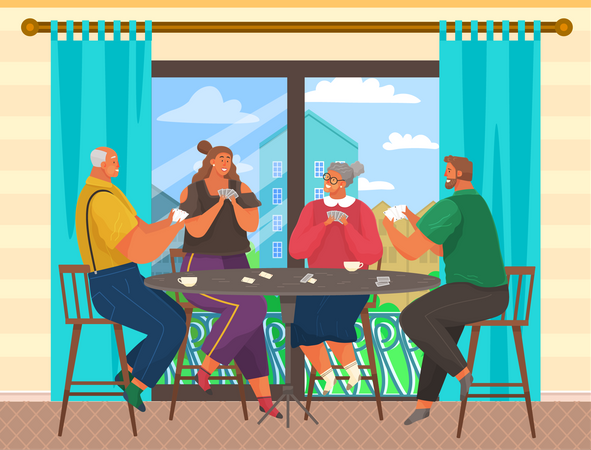 Familie spielt zusammen Kartenspiel zu Hause  Illustration