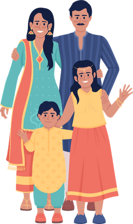 Familie trägt indische ethnische Outfits  Illustration