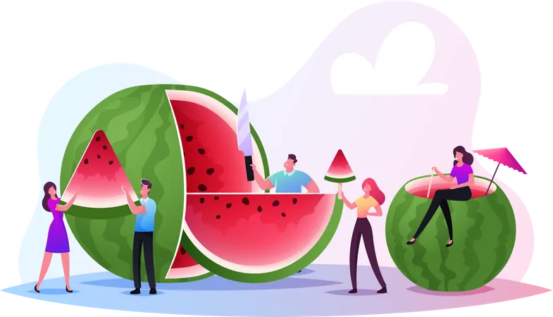 Familie und Freunde essen Wassermelone  Illustration