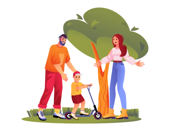 Familie verbringt Zeit im Park  Illustration