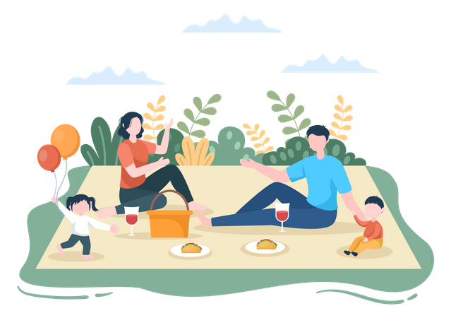 Familie verbringt Zeit zusammen beim Picknick  Illustration