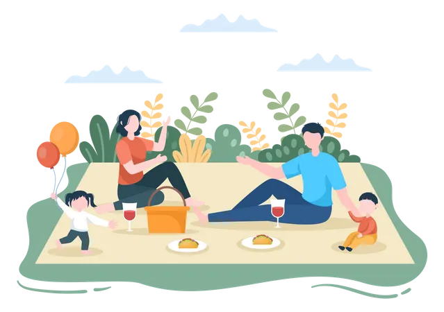 Familie verbringt Zeit zusammen beim Picknick  Illustration