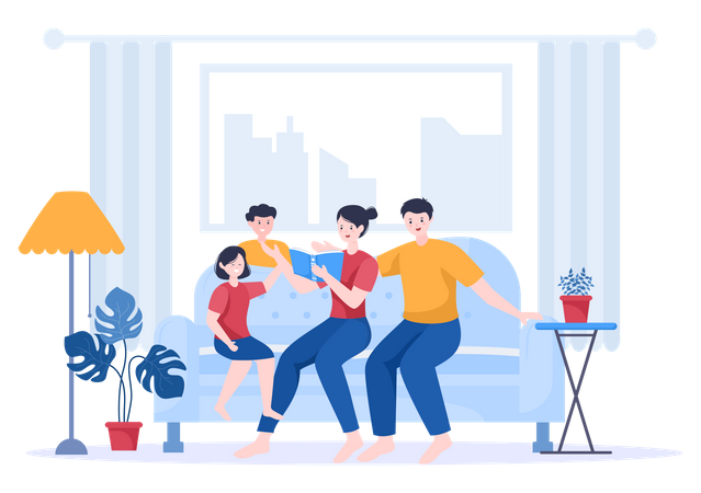 Familie verbringt Zeit zusammen zu Hause  Illustration