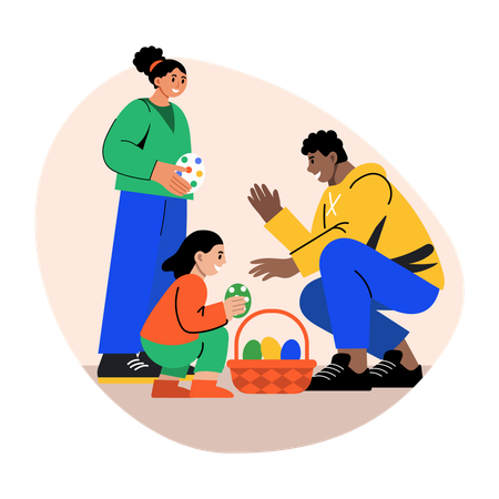 Familie versteckt Eier zu Ostern  Illustration