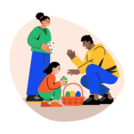 Familie versteckt Eier zu Ostern  Illustration