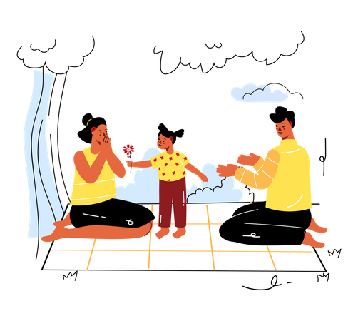 Familie zusammen im Camp  Illustration