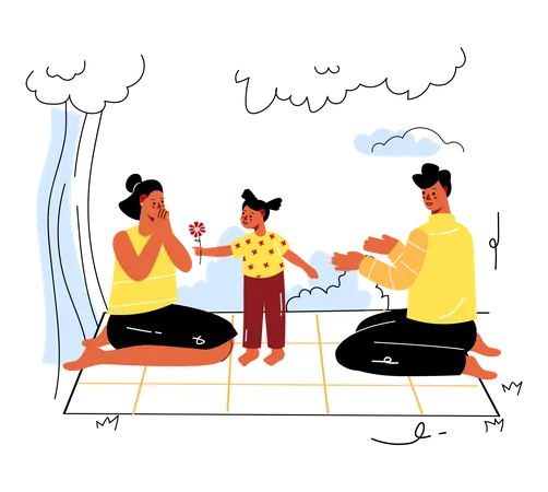 Familie zusammen im Camp  Illustration