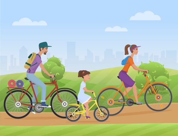 Familie Fahrrad fahren im park  Illustration