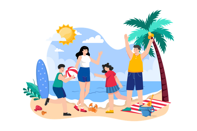 Familienurlaub am Strand  Illustration