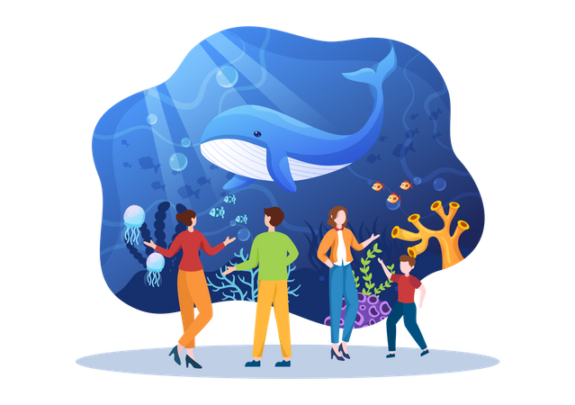 Familienansicht Wal im Fischaquarium  Illustration